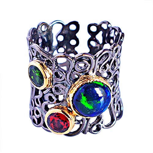 Bague opale noire argent sterling 925 bijoux faits à la main
