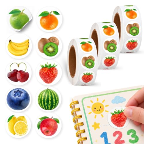 Rollo Pegatinas de Frutas para niños, Fruit stickers, 3 Unidades