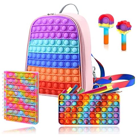 RICHBA Pop Bubble Notebook Pencil Box Fidget Pack, Popper Simple Pencil Case, Poppet Pen Caps Stress Release Sensory Notepad Fidget Toy for Students and Office Workers (#1, 5PCS) Cover