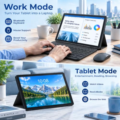 Image of Android 16 Tablet 10 Inch, 24GB RAM 64GB ROM 1TB, Octa-Core 1280x800HD IPS, Fast WiFi 6, BT 5.4, 6000mAh Battery, Dual Cameras, GMS, Electronics Tablets with Keyboard for Kids & Adults, Black