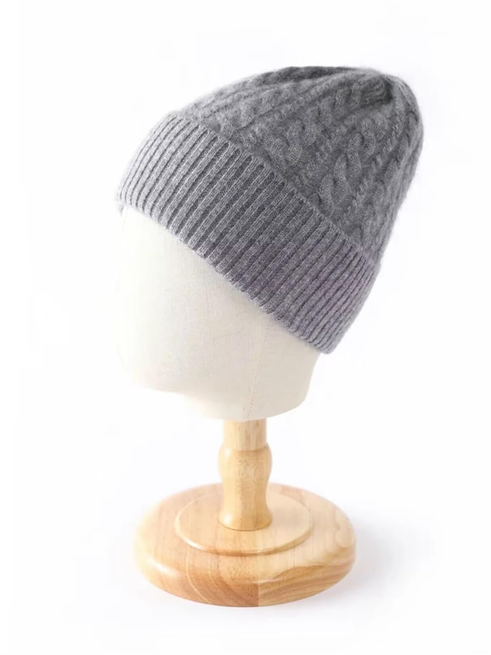 Kaschmir-Mischgewebe, Vintage-Stil, Zopfstrickmütze, einfarbig, weich, Strickmütze, Winter, warme Wolle, Totenkopfmützen