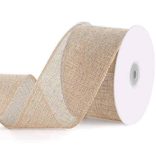 Burlap Wired Ribbon 2-1/2 Inch 15 Yards Jute Ribbon for Bows Wreaths Crafts Gift Wrapping Mother's Day Graduate Decorations