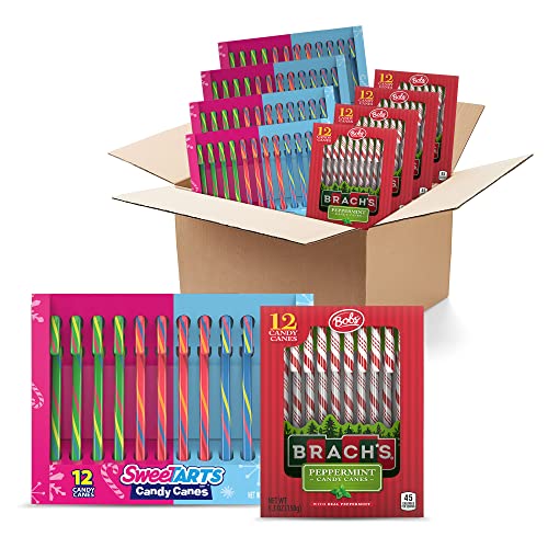 Brach's Bobs and SweeTARTS Variety Candy Canes, Bulk Christmas Candy, Christmas Stocking Stuffers for Kids, 3.76 lbs, 96 ct (48 Brach's Bobs/48 SweeTARTS)