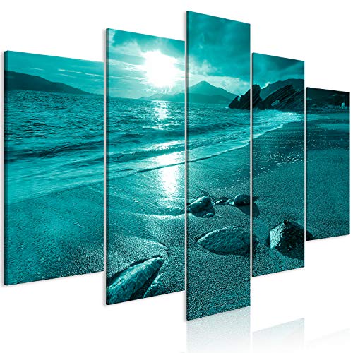 murando Cuadro Acústico Playa Mar 100x50 cm espuma acústica absorbe el sonido aislamiento lienzo de 5 piezas Impresión Artística Decoración de Pared silencio Paisaje Azul c-B-0492-b-p