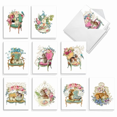 Lot de 20 cartes vintage lapins et fleurs pour toutes les occasions de l'année