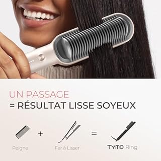 TYMO RING Brosse Lissante Pour Cheveux, Fer à Lisser Avec Peigne IntéGré, 20s PTC Chauffage & 5 RéGlages De TempéRature & Anti-BrûLure, Professionnels Hair Straightener, Lisseur Cheveux (Or)