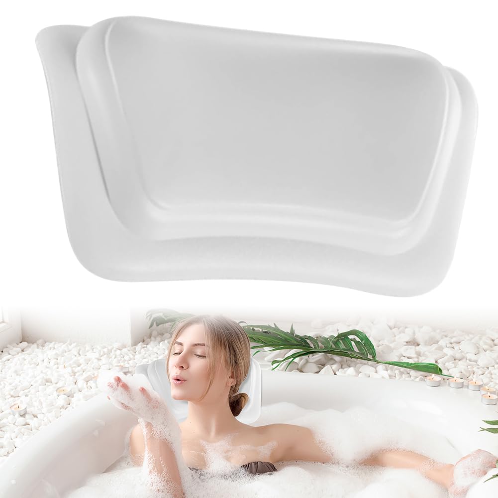 Cojín para bañera con ventosas negro, cómoda alfombrilla de burbujas para bañera y jacuzzi, almohada ergonómica para el cuello para bañera (blanco)