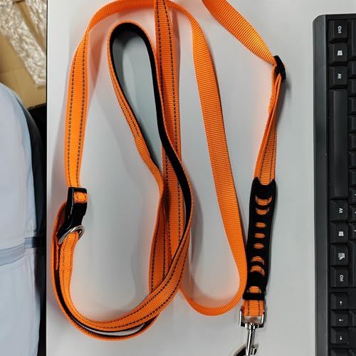 XiaZ [改良型超軽量160g] 犬 ショルダーリード ハンズフリー 1.45~2.35m 長さ調節可能 夜間反射 肩掛けクッション付き 長時間快適 4WAY多機能 斜め掛け 腰巻き 小型犬に適合 中型犬 大型犬用リード 散歩・トレーニング 手離し防止 オレンジ