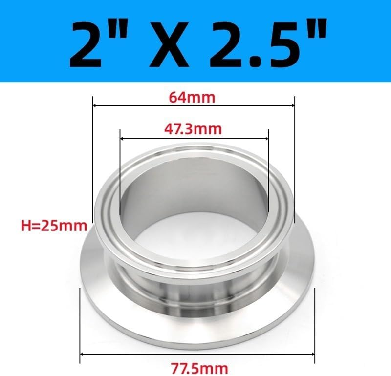 Tri Clamp Reducer End Cover 1.5" 2" 2.5"3"4" SS304 Stainless Steel 50.5 64 77.5mm Ferrule brew Beer Pipe Fitting(50.5mm x 91mm)