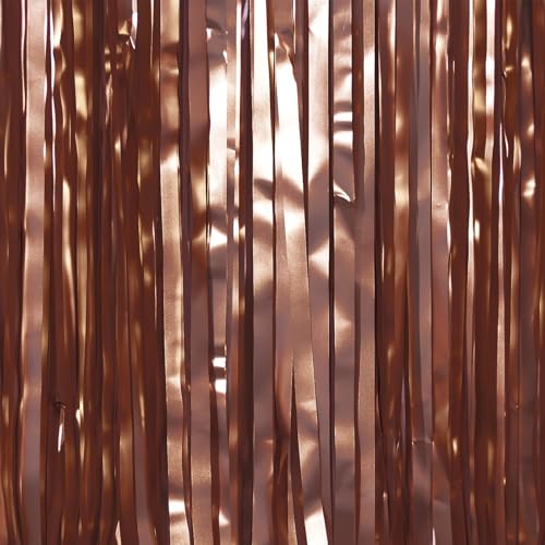 Image of PartyWoo Foil Curtain 2 pcs, 3.3x6.6 ft Metallic Brown Tinsel, Foil Fringe Curtains, Birthday Decorations, Party, Wedding Backdrop