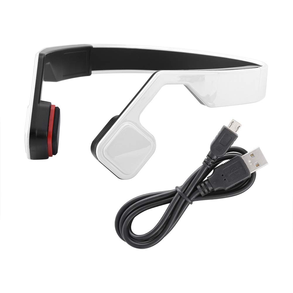 ASHATA Portable Wireless BonBone Conduction Headphones,Conduction Bluetooth Headset Earphone Stereo Ear-Hook With Microphone,Ergonomic Bluetooth Headphones With Noise reduction (White)
