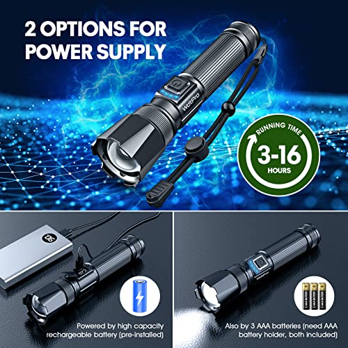Wdtpro Flashlights Led High Lumens Rechargeable, 20000 Lumens Super Bright Tactical Flashlights, High Powered Flash Light For Emergencies Camping Accessories, Great Gift #TOP3