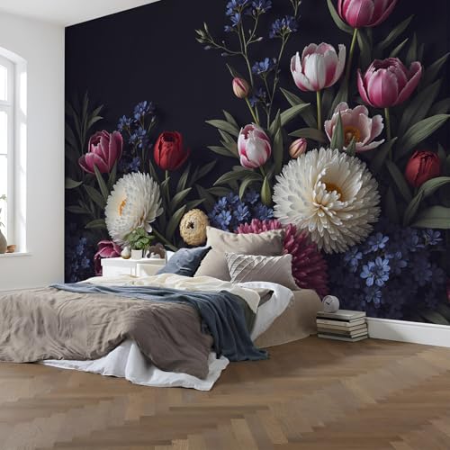 Papel pintado 3D de lujo efecto seda con elegante motivos florales de gran pared 3