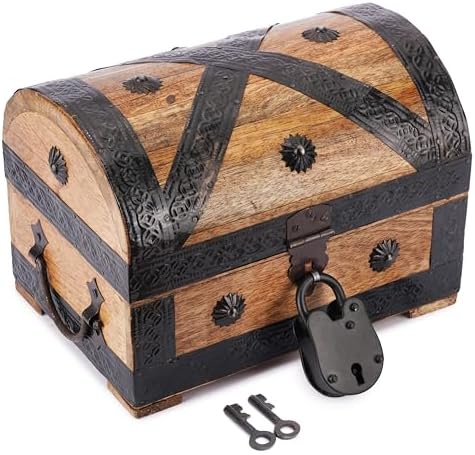 Ajuny Cofre del Tesoro Vintage de Madera, Joyero Hecho a Mano con...