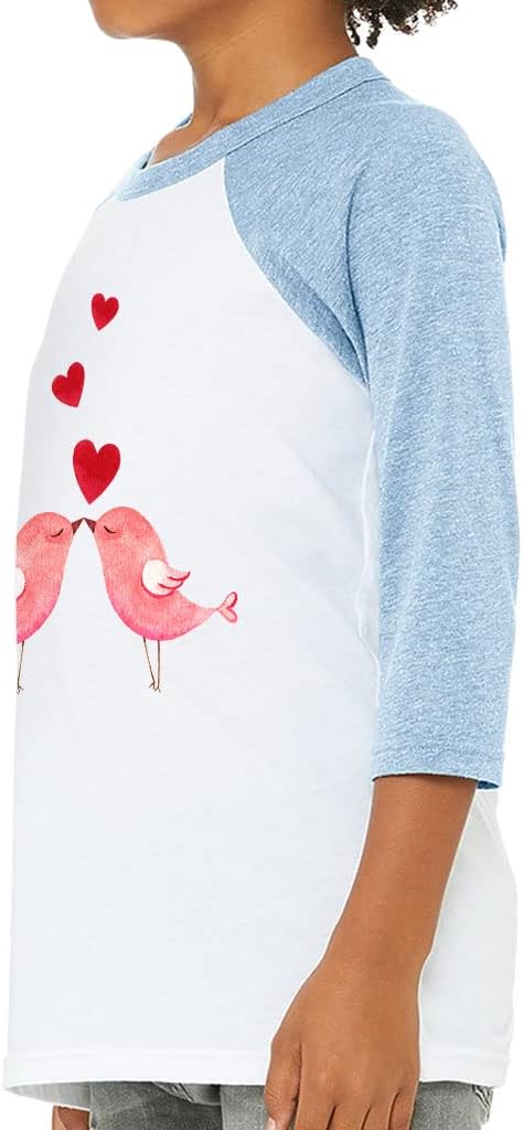 Two Birds Kids' Baseball T-Shirt - Love 3/4 Sleeve T-Shirt - Themed Baseball Tee
