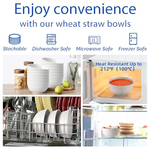 Image of 【NOT CERAMIC】Unbreakable Cereal Bowls, 25 OZ Wheat Straw Bowls Microwave and Dishwasher Safe BPA-Free Eco-Friendly Bowl Beige Color for Cereal, Serving ,Soup, Oatmeal, Pasta and Salad(Set Of 6)