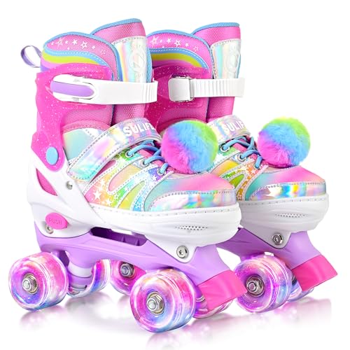 SULIFEEL Rainbow Tie-Dye Adjustable Roller Skates for Girls Kids Ages...