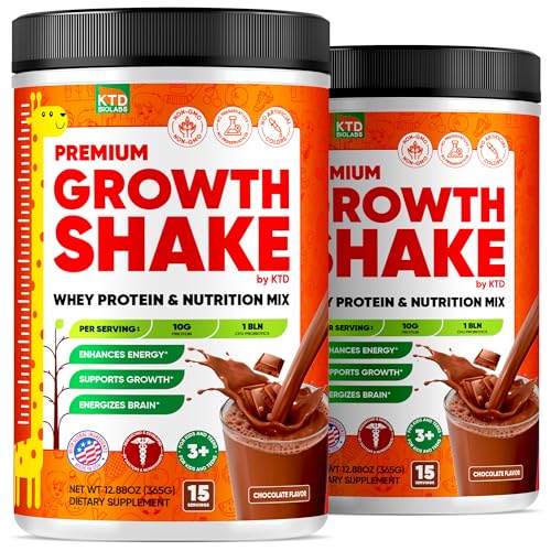 KTD BIOLABS Kids Protein Shake Powder 2 Pack â€“ Chocolate Drink Mix for Picky Eaters & Teens â€“ Nutrition Supplement with Vitamins, Minerals & Probiotics â€“ Growth Support Formula â€“ 30 Servings Total