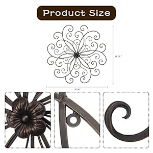 Asense 30 inch metal wall decor flower wall art wall hanging sculpture bronze home decorations for living room bedroom garden indoor outdoor  urban country home decor