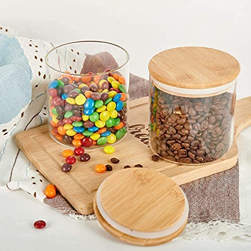 Image of Glass storage jars with wooden lid - 685 ml, Food Storage Containers Set with Air tight bamboo lid Spice Jars Set Candy, Cookie, Rice, Sugar, Flour, Pasta, Nuts (685ML JARS, 6 PCS)
