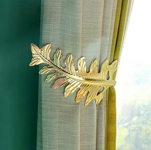 MoYouno 2 Pack Curtain Holdbacks, Large Vintage Leaf Design Curtain Tieback Hooks, Retro Decorative Curtain Holdback, Rustic Curtain Tie Backs, Gold
