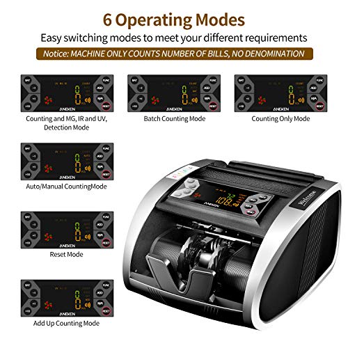Aneken Money Counter UV/MG/IR Counterfeit Detection Bill Counter Machine - US Dollar Cash Counter with LED Display, ADD/BAT Modes, 1,000 Bills/Min - 2 Years Warranty - Thumbnail 5