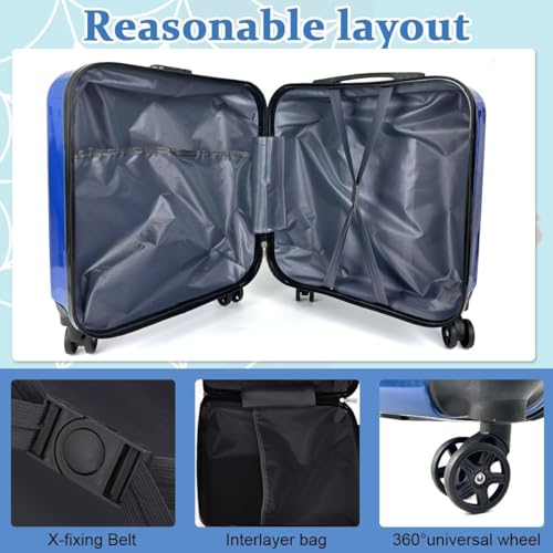 Image of Kids Carry On Luggage with Wheels,18-inch Hard Shell Suitcase Lightweight Toddler Rolling Trolly with Retractable Handle,Durable Hardside Spinner Trolly for Airplane Travel (Dark Blue)