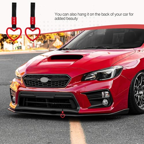 Image of 2PCS Heart Shaped Car Handle Straps, Rear Bumper Warning Keychain Ring Charm for Car Exterior Accessories (Red)