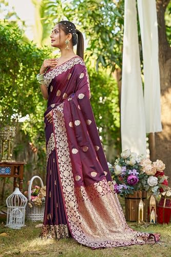 Image of SWORNOF Women's kanjivaram banarasi silk saree Zari Woven for festival Wedding silk with rich pallu Design sarees for women with Unstitched blouse piece