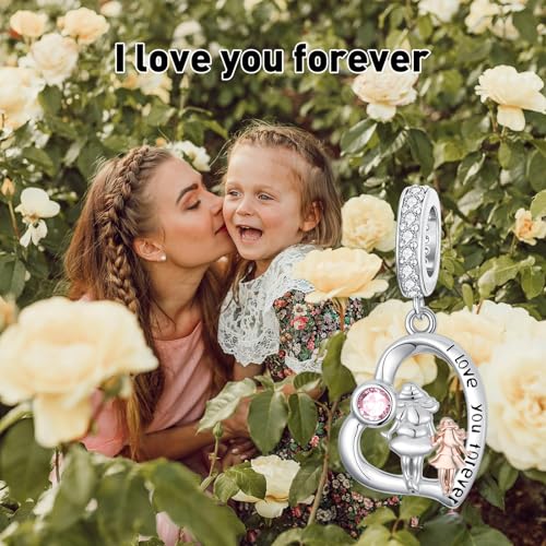 ROMANTICWORK Mutter Tochter Charm mit Geburtsstein Oktober 925er Sterlingsilber Mama Tochter Charms Schmuck Geschenk für Damen