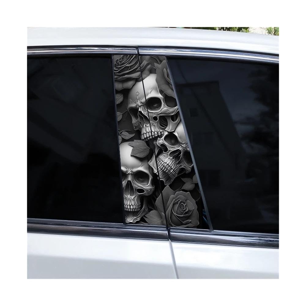 Bertdcx L 2Pcs Meta Skul Rose Car B-Pillar Waterproof Deca Diy Sticker Car Exterior Accessories Auto Parts(L)