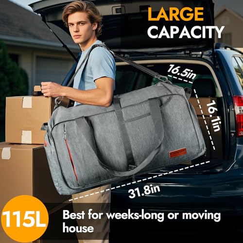 Canway 65L Travel Duffel Bag, Foldable Weekender Bag with Shoes Compartment for Men Women Water-proof & Tear Resistant - Thumbnail 6