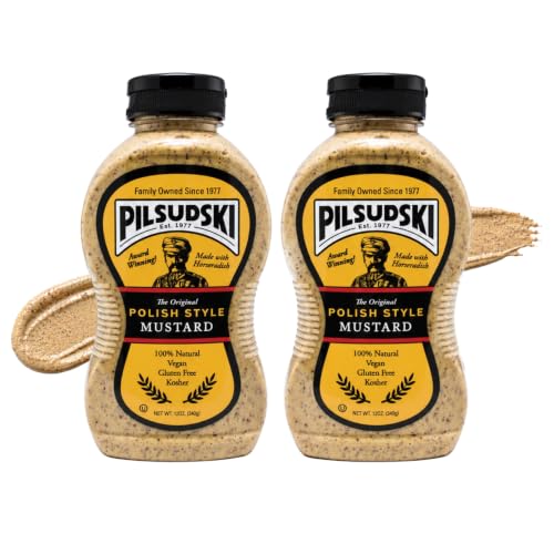 Pilsudski Polish Style Mustard with Horseradish, All Natural, Vegan, 12oz Squeeze Bottle (2 Pack)