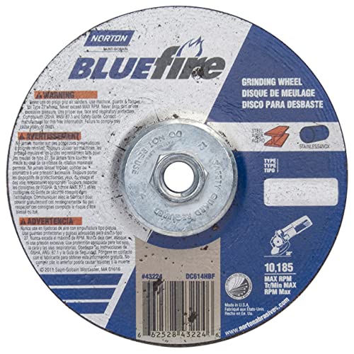 Norton 66252843224 6x1/4x5/8-11 in. BlueFire ZA/AO Grinding Wheels, Type 27, 24 Grit, 10 Pack