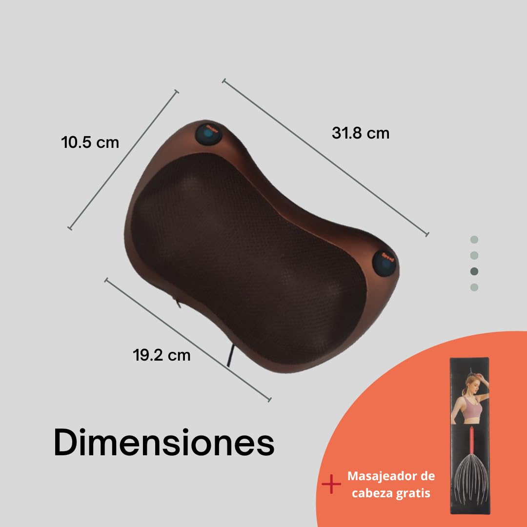 Masajeador Cervical y Espalda. Almohada relajante, Cojín Eléctrico con Calor, regulable con dos botones. Masajeador Bidireccional con 8 Rodillos, Ideal para Casa, Oficina, Coche o Viaje.