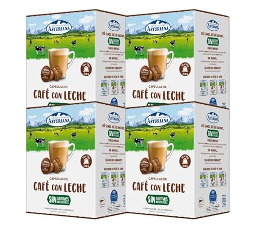 Central Lechera Asturiana Cápsulas de Café con Leche - Compatibles con Dolce Gusto - 4 Paquetes de 16 Cápsulas - Total: 64 Cápsulas | Ya disponible en tu tienda friki favorita! En mundofriki.es!