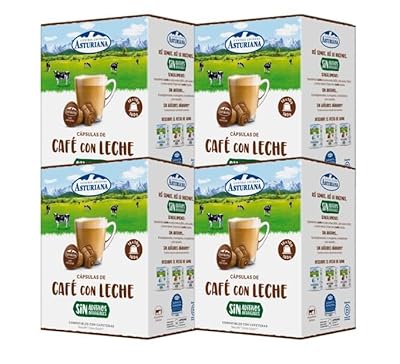 Central Lechera Asturiana Cápsulas de Café con Leche - Compatibles con Dolce Gusto - 4 Paquetes de 16 Cápsulas - Total: 64 Cápsulas | Ya disponible en tu tienda friki favorita! En mundofriki.es!