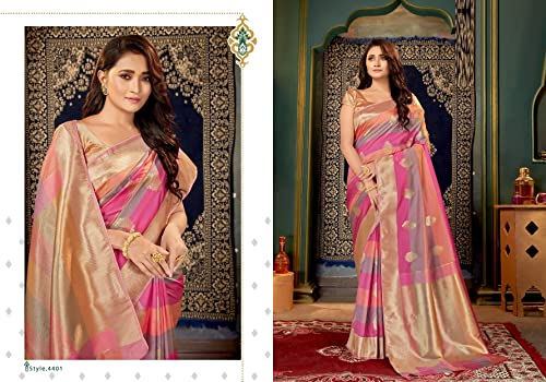 Sari banarasi rosado de seda 1618 con pallu dorado 3