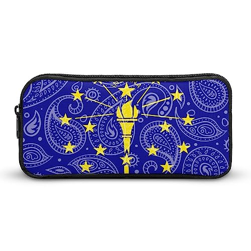 Astuccio con motivo cachemire con bandiera dello stato dellIndiana astuccio per matite ad alta capacità per cancelleria organizer per cosmetici per uomini e donne Stile: