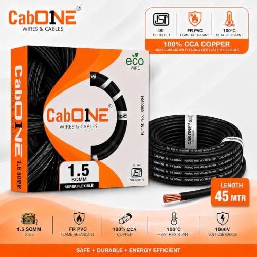 Image of Lite 1.5 Sqmm Electrical Wire|45M|Single Core|Copper|FR PVC Insulation Domestic