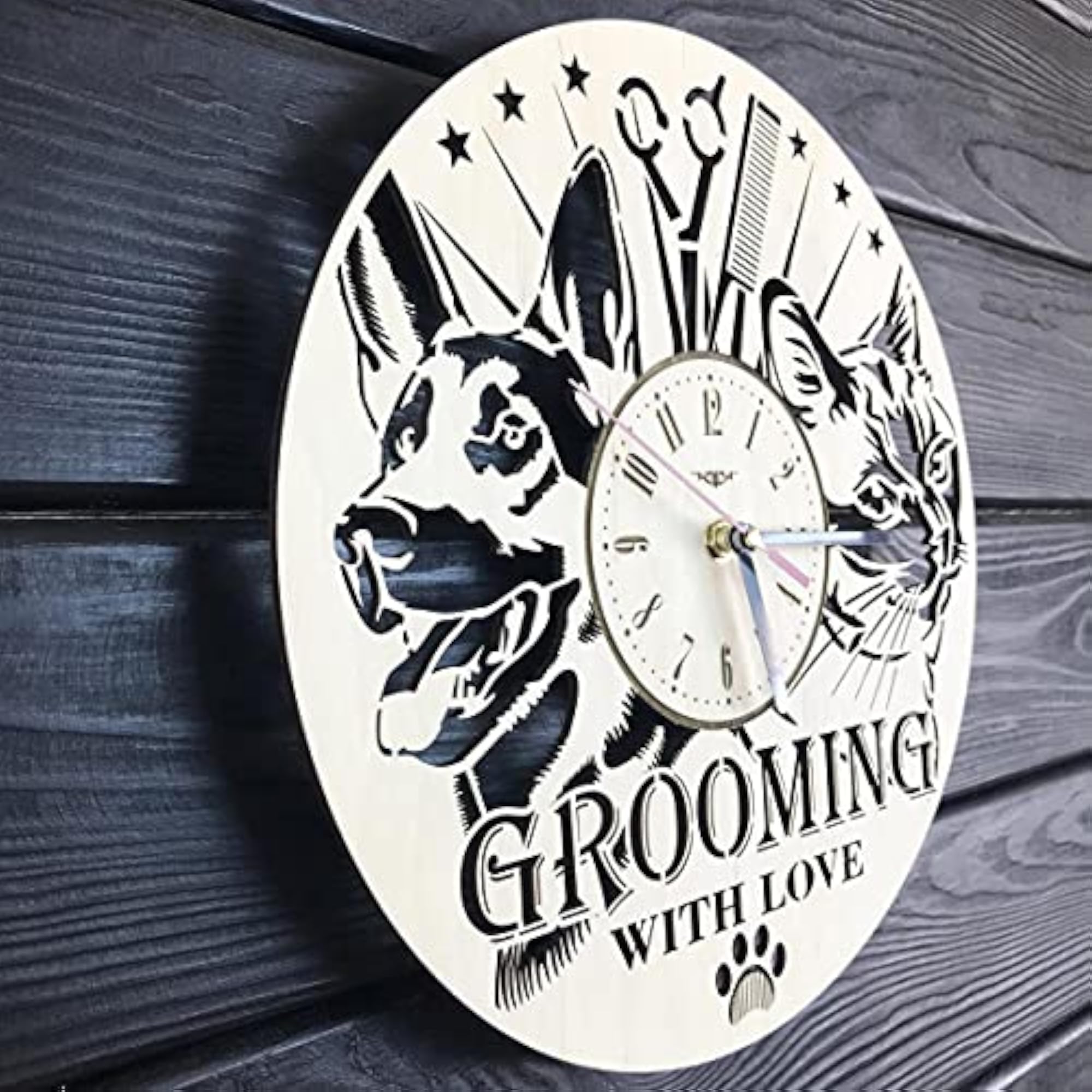 Pet Grooming Wall Clock for Home Decor