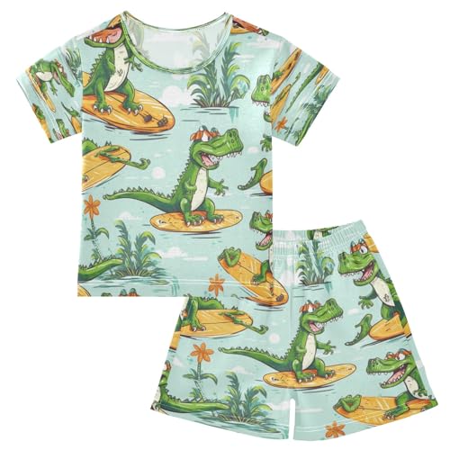 Surfing Crocodile Kids Pjs Set Boys Girls Summer Short-Sleeve Sleepwear Pajamas 2PCS