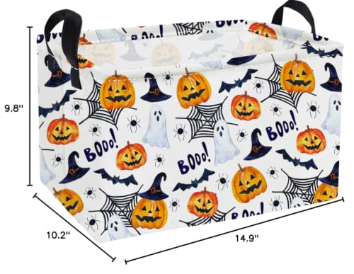 Image of Essme Rectangular Halloween Basket,Ghost Storage Bins Organizer with Handles for Room Decor, Gift Basket.(Watercolor Halloween)
