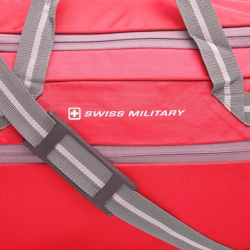 Image of Swiss Military BULLZ 47L Travel Duffle Bag for Men & Women, 100% Polyester, Large Capacity Gym Bag, Front & Dual Side Zip Pockets, with Adjustable Shoulder Strap & Multiple Zipper Pockets-Red