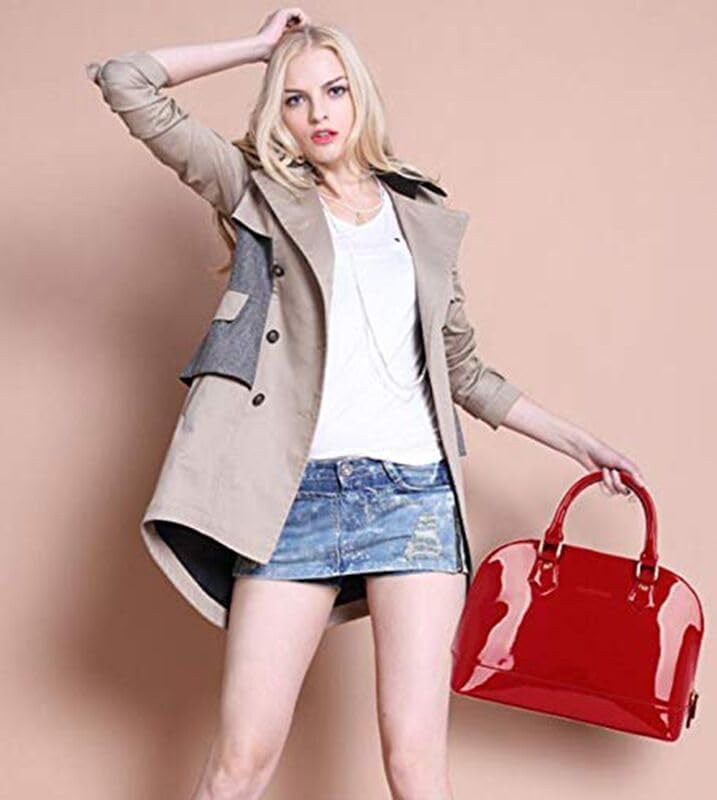 Patent Leather Dome Satchel Purse Zip-around Handbag Multi-Pocket Shoulder Bag Shiny Large Top-handle Shell Bag - Image 2