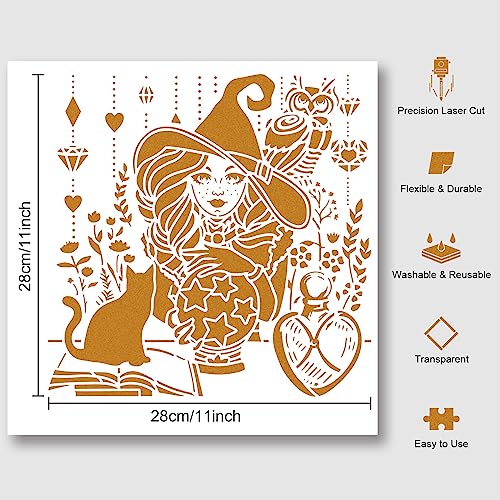 NBEADS Witch Magic Stencil, 30x30cm Hollow Out Drawing Painting Template Reusable DIY Art and Craft Stencils… - Image 3