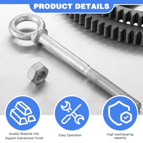 Image of LEIFIDE 8 Pack Shouldered Pattern Eye Bolts with Nuts, Hot Dip Galvanized, Industrial, Heavy Duty for Lifting, Anchoring, Hanging, Construction, and DIY Projects (1 /2 inch X 6 inch)