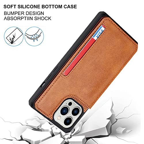 Image of Cavor for iPhone 14 Pro Case with Card Holder,for iPhone 14 Pro Wallet Case for Women Men,Phone Case for iPhone 14 pro with Stand Credit Card Holder, Leather Strap Shockproof Cover-Light Brown