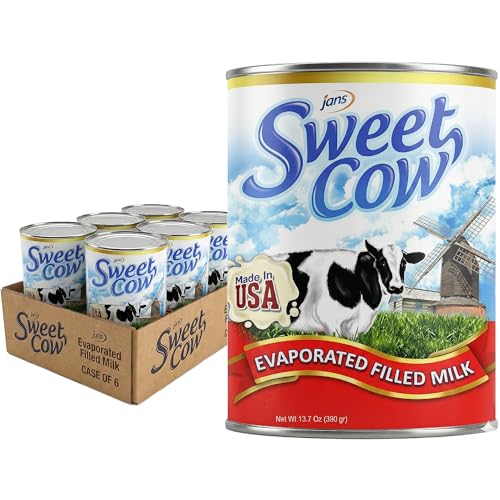 Image of Jans Sweet Cow Evaporated Milk, 13.7 oz, Pack of 6, Pantry Essential | Canned Evaporated Dairy Milk, Rich Creamy Taste for Cooking, Baking, Coffee & Tea, Unsweetened Cooking Cream, Shelf Stable