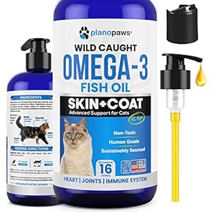 Omega 3 Fish Oil for Cats – Better Than Salmon Oil for Cats – Kitten + Cat Vitamins and Supplements – Cat Health Supplies – Cat Dandruff Treatment – Liquid Fish Oil for Pets – Cat Shedding Products
